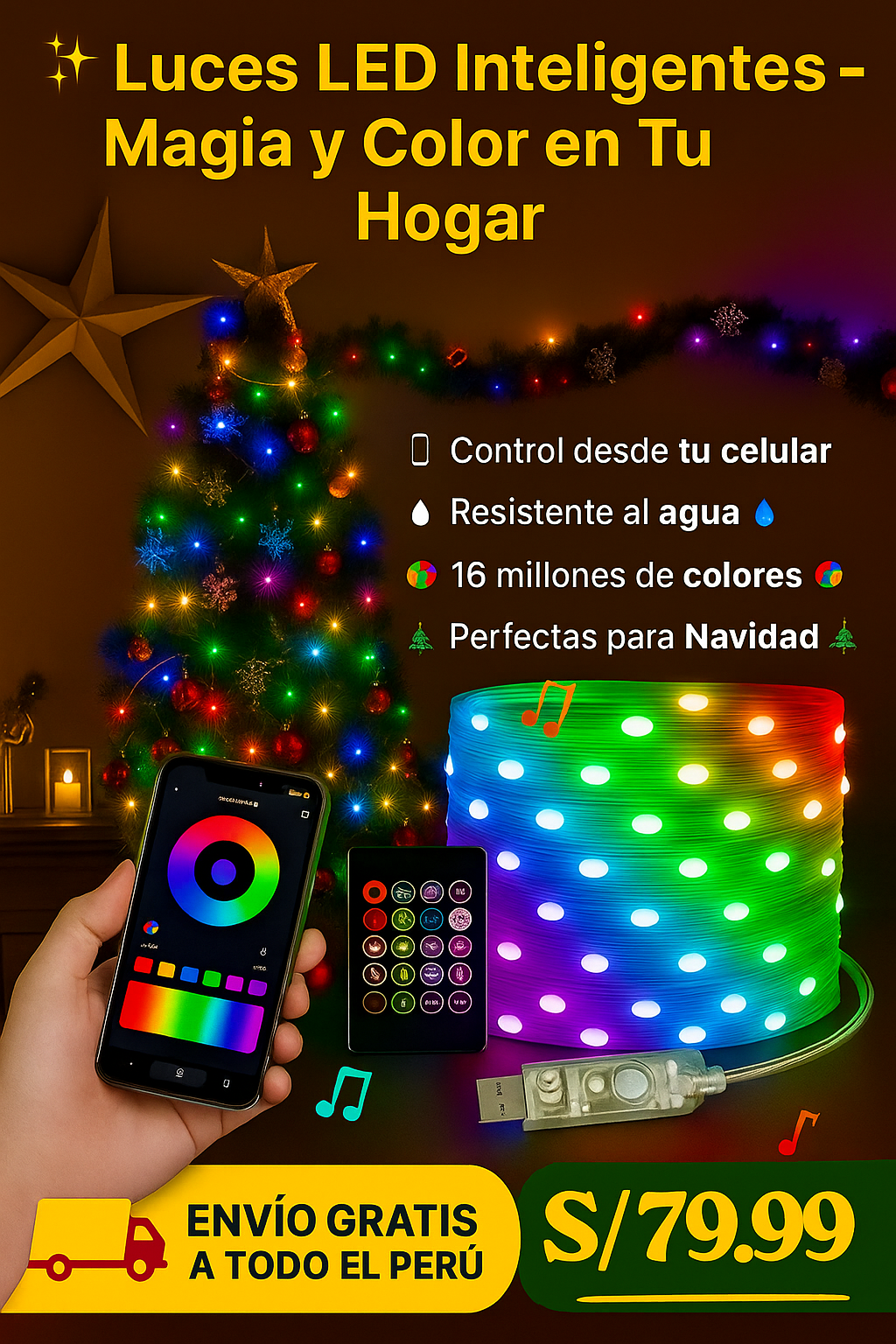 🎇 Guirnalda de Luces LED Smart de 10 metros – Crea un ambiente mágico en casa ✨